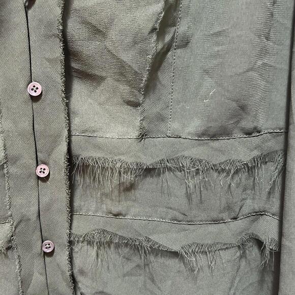 Soft Surroundings Green Sheer Collared V-Neck Tunic Blouse Long Sleeve M - Picture 2 of 4